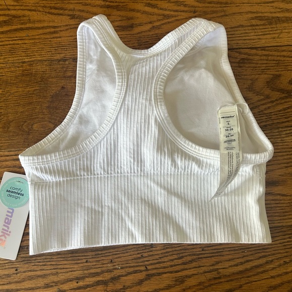 NWT Marika Haley Seamless Yoga Sport Bra Racerback White Textured Ridded Small - Picture 6 of 7